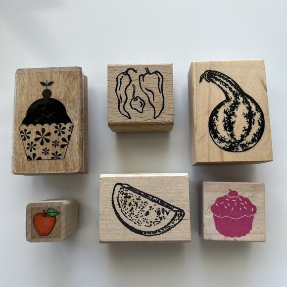 Food Rubber Stamps Lot of 6 Mixed - Picture 1 of 8